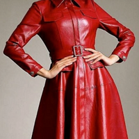 Womens Red Leather Jacket Trench Steampunk Leather Coat Gothic Ladies Leather Jacket