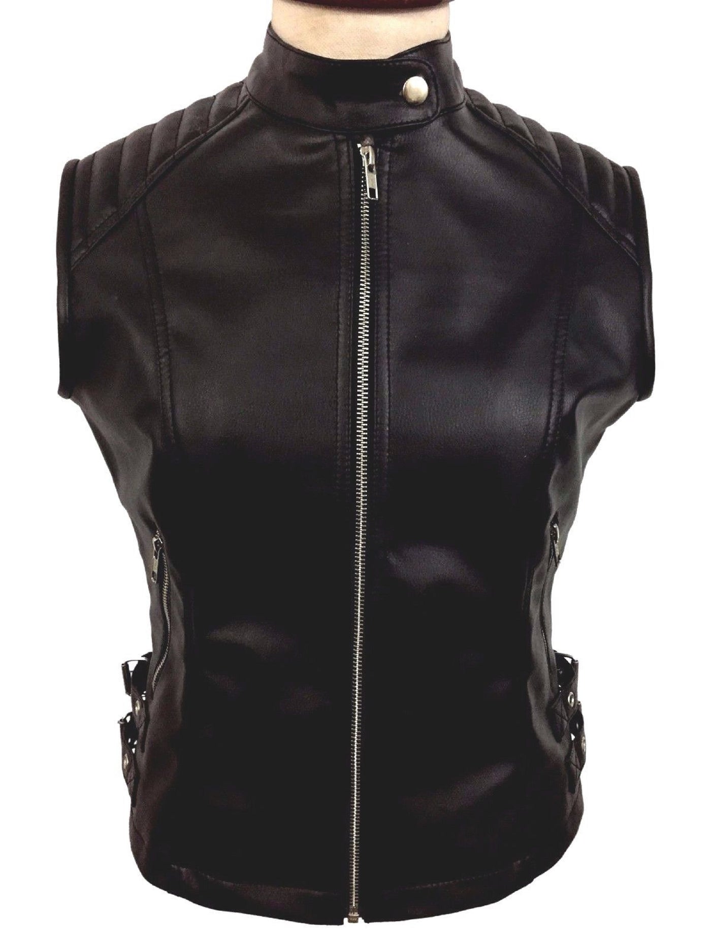 Black Leather Vest Womens Motorcycle Motorbike Vest / Waistcoat Biker Vest