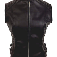 Black Leather Vest Womens Motorcycle Motorbike Vest / Waistcoat Biker Vest