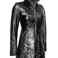 Women Leather Coat Black Steampunk Gothic Trench Coat Winter Leather Jacket Women