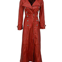 Red Ladies Leather Jacket Trench Coat Steampunk Long Gothic Coat Winter Leather Jacket Women