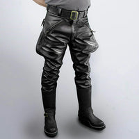 Mens Black Leather Pant Biker Motorcycle Pants Trousers Motorbike Leather Jeans - Ornate Impact