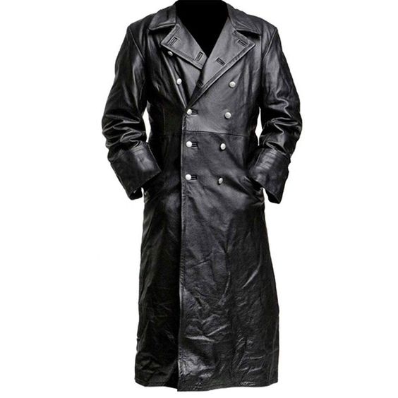 Mens Real Black Leather Coat Steampunk Trench Gothic Coat Double Breasted Leather Coats for Men Mens Leather Jackets