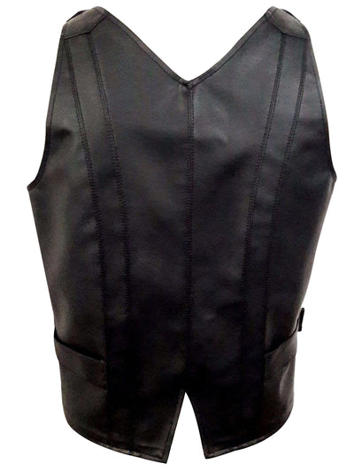 Mens Black Leather Vest Biker Motorbike Vest / Waistcoat Motorcycle Vest - Ornate Impact