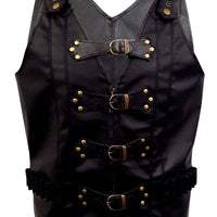 Mens Black Leather Vest Biker Motorbike Vest / Waistcoat Motorcycle Vest - Ornate Impact