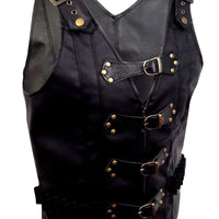 Mens Black Leather Vest Biker Motorbike Vest / Waistcoat Motorcycle Vest - Ornate Impact