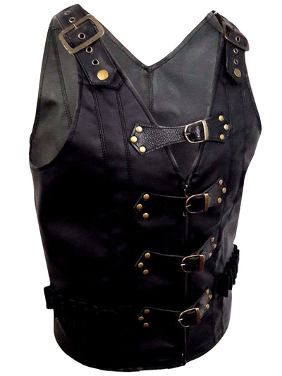 Mens Black Leather Vest Biker Motorbike Vest / Waistcoat Motorcycle Vest - Ornate Impact