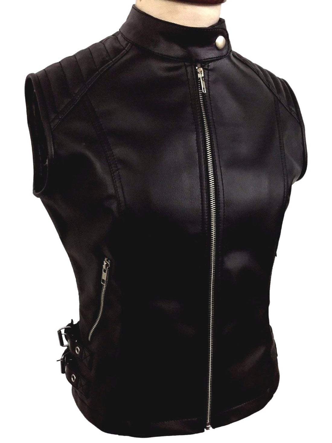 Black Leather Vest Womens Motorcycle Motorbike Vest / Waistcoat Biker Vest