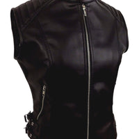 Black Leather Vest Womens Motorcycle Motorbike Vest / Waistcoat Biker Vest