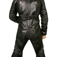 Mens Real Black Cow Leather TailCoat Steampunk Trench Tailcoat Leather Coat