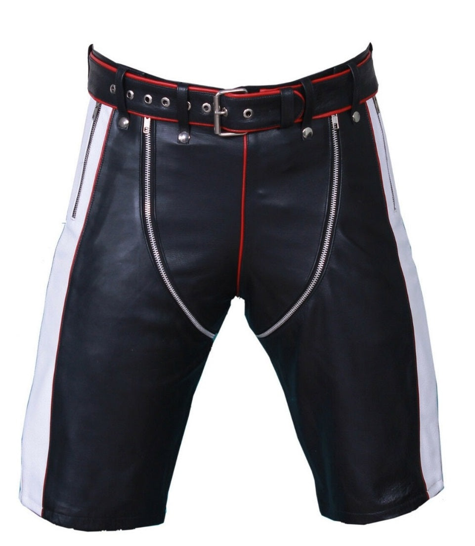 Men Leather Shorts Leather Shorts with Zipper White Leather Shorts for Men BLUF GAY