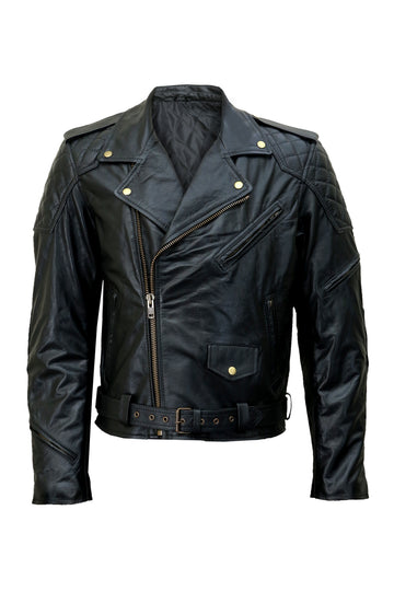 Mens Black Natural Cow Leather Biker Motorcycle Jacket Coat - Ornate Impact