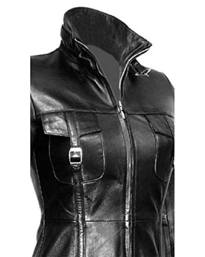 Women Leather Coat Black Steampunk Gothic Trench Coat Winter Leather Jacket Women