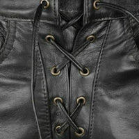 Mens Black Leather Pants Biker Motorcycle Pants Motorbike Trousers Laced Jeans - Ornate Impact