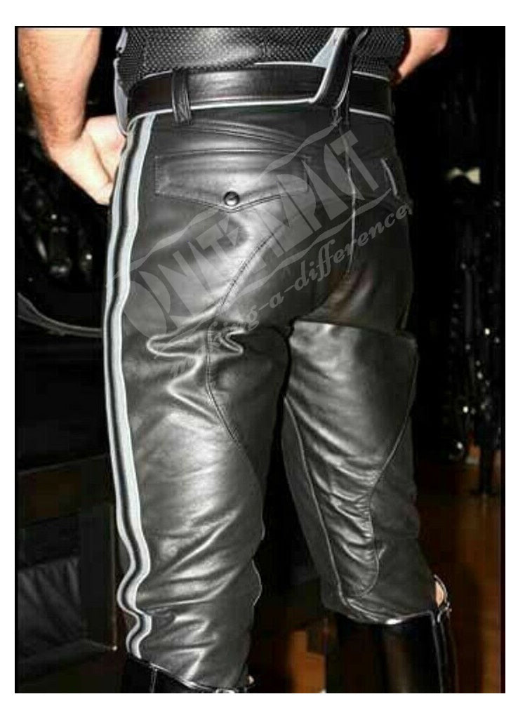 Mens Black Leather Pant Biker Motorcycle Pants Trousers Leather Jeans - Ornate Impact