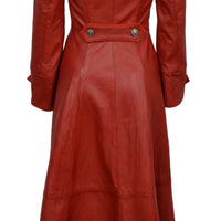 Red Ladies Leather Jacket Trench Coat Steampunk Long Gothic Coat Winter Leather Jacket Women