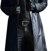 Mens Real Leather Coat Black Steampunk Trench Coat Long Male Leather Jacket