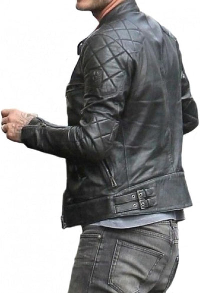 David Beckham Jacket Pure Black Leather Jacket Biker Motorcycle Motorbike Jacket - Ornate Impact