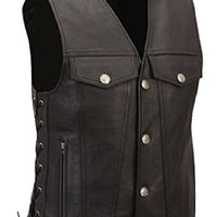 Mens Black Leather Vest Biker Motorbike Vest Waistcoat Motorcycle Vest - Ornate Impact