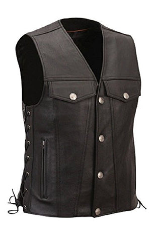 Mens Black Leather Vest Biker Motorbike Vest Waistcoat Motorcycle Vest - Ornate Impact