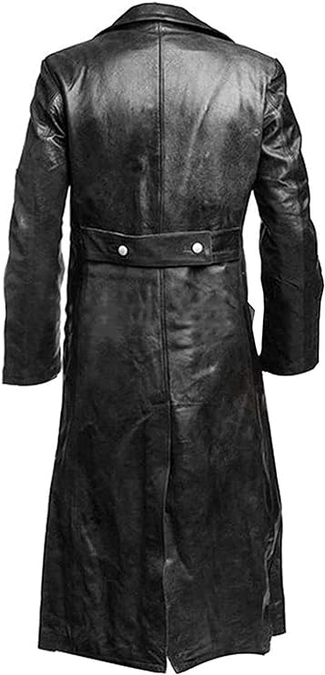 Mens Real Black Leather Coat Steampunk Trench Gothic Coat Double Breasted Leather Coats for Men Mens Leather Jackets