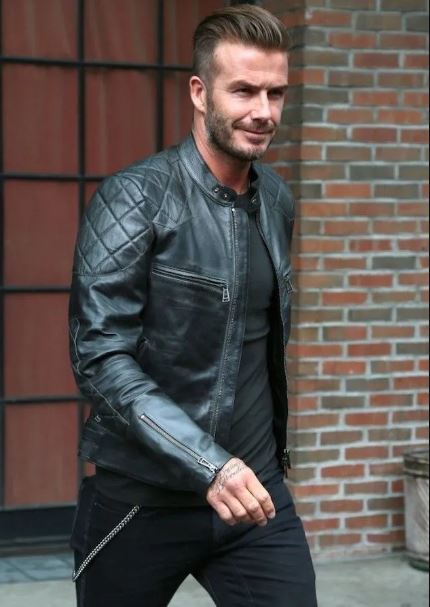 David Beckham Jacket Pure Black Leather Jacket Biker Motorcycle Motorbike Jacket - Ornate Impact