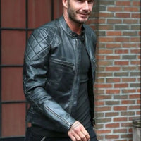 David Beckham Jacket Pure Black Leather Jacket Biker Motorcycle Motorbike Jacket - Ornate Impact