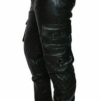 Mens Black Leather Pant Cargo Pockets Quilted Biker Motorcycle Pants Trousers - Ornate Impact