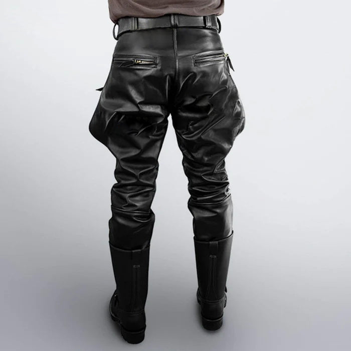 Mens Black Leather Pant Biker Motorcycle Pants Trousers Motorbike Leather Jeans - Ornate Impact