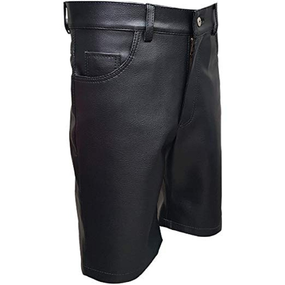 Mens Black Leather Shorts Genuine Leather Shorts with Zipper Male Leather Shorts