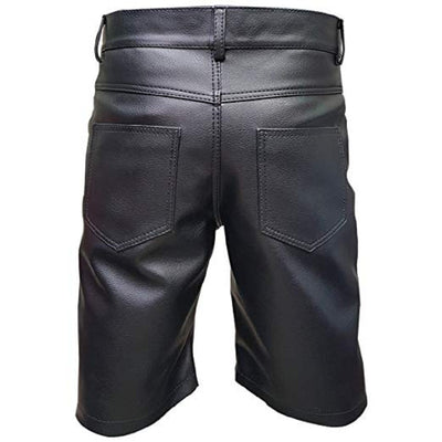 Mens Black Leather Shorts Genuine Leather Shorts with Zipper Male Leather Shorts