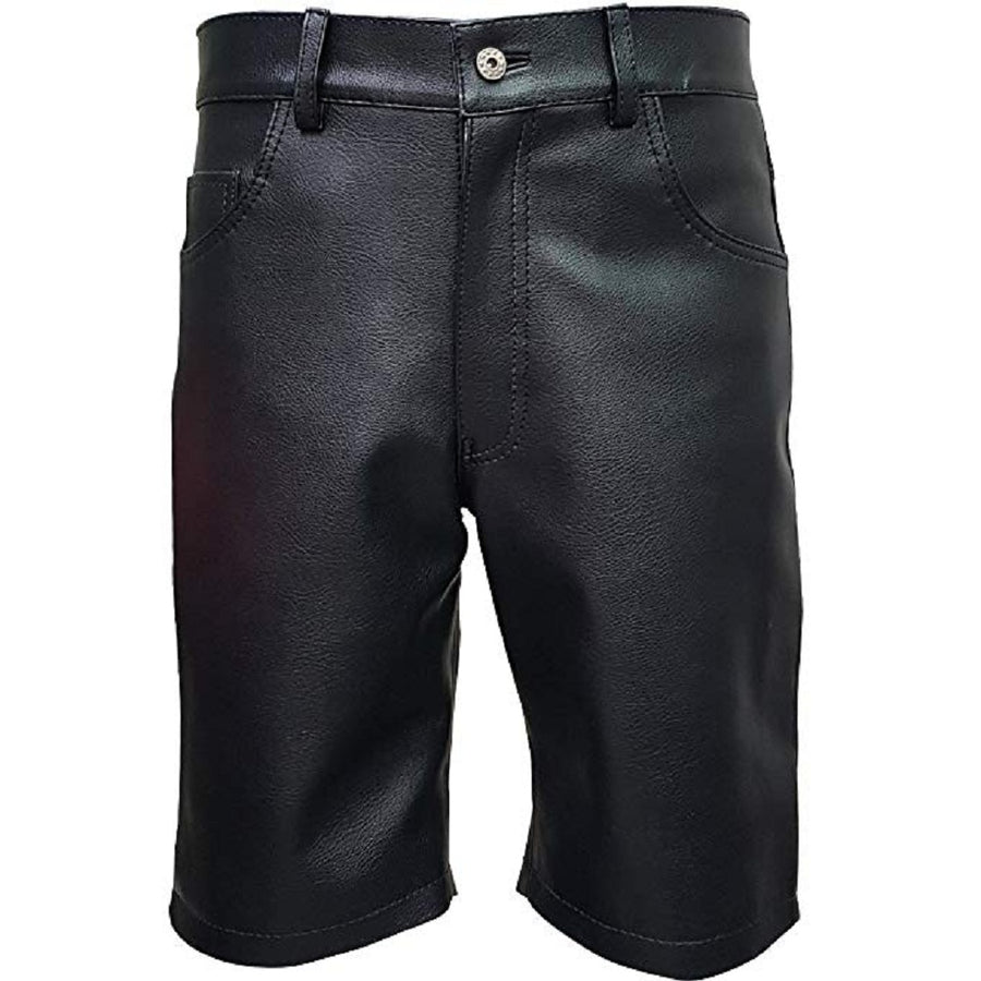 Mens Black Leather Shorts Genuine Leather Shorts with Zipper Male Leather Shorts