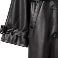 Black Leather Jacket Women Trench Coat Steampunk Gothic Coat Winter Biker Coat