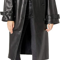 Black Leather Jacket Women Trench Coat Steampunk Gothic Coat Winter Biker Coat