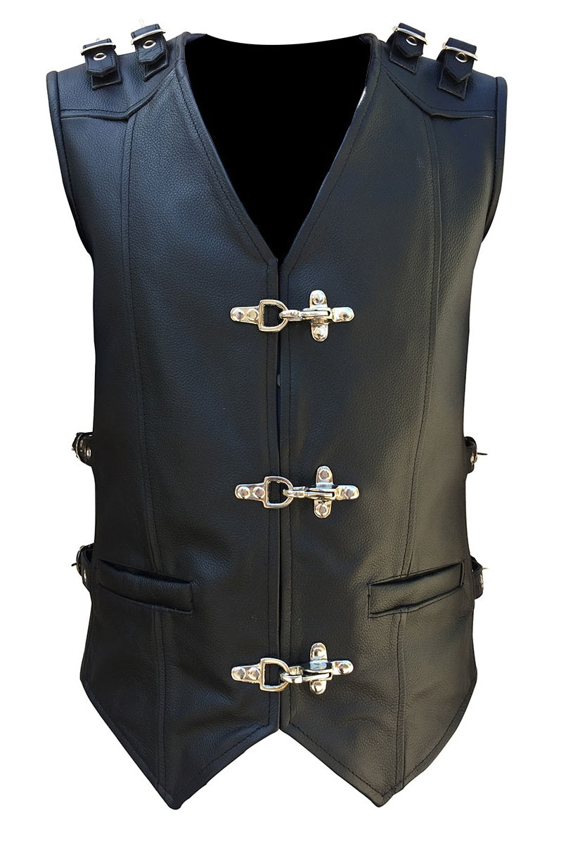 Mens Black Leather Vest Biker Motorbike Vest / Waistcoat Motorcycle Vest - Ornate Impact