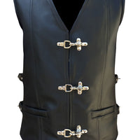 Mens Black Leather Vest Biker Motorbike Vest / Waistcoat Motorcycle Vest - Ornate Impact