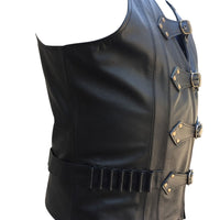 Mens Black Leather Vest Biker Motorbike Vest / Waistcoat Motorcycle Vest - Ornate Impact