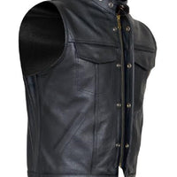 Mens Pure Black Leather Vest Biker Motorbike Vest Waistcoat Motorcycle Vest