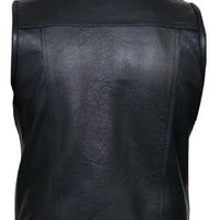 Mens Pure Black Leather Vest Biker Motorbike Vest Waistcoat Motorcycle Vest