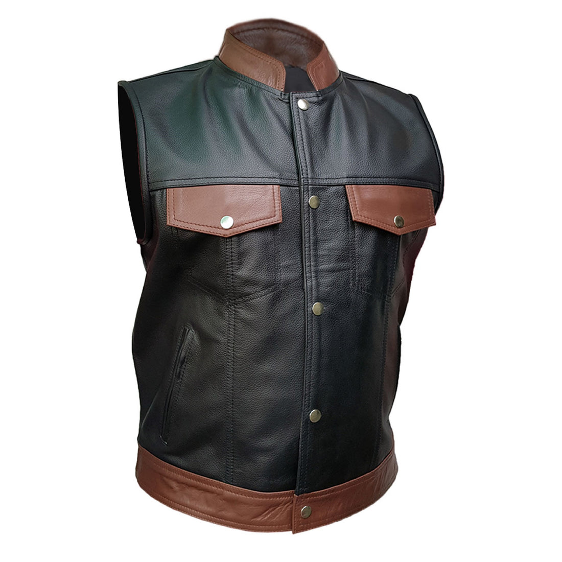 Mens Black Leather Vest Biker Motorbike Vest Motorcycle Vest Waistcoat - Ornate Impact