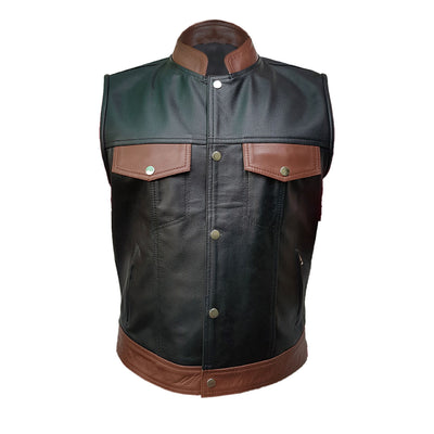 Mens Black Leather Vest Biker Motorbike Vest Motorcycle Vest Waistcoat - Ornate Impact