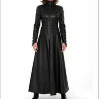 Black Leather Jacket Women Trench Coat Steampunk Long Gothic Leather Coat Black