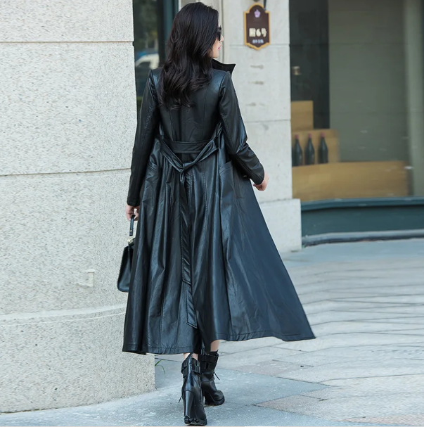 Black Leather Jacket Women Trench Coat Steampunk Gothic Long Winter Coat Jacket