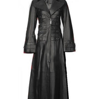 Womens Leather Coat Black Trench Steampunk Long Gothic Coat Winter Leather Jacket Women