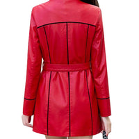 Red Leather Jacket Women Trench Coat Jacket Winter Ladies Leather Jacket Blazer