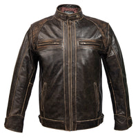 Brown Mens Leather Jacket Motorcycle Tanned Jacket Motorbike Waxed Biker Jacket