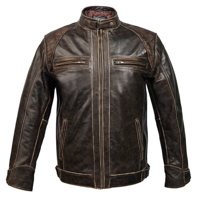 Brown Mens Leather Jacket Motorcycle Tanned Jacket Motorbike Waxed Biker Jacket