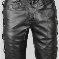 Mens Black Leather Pants Biker Motorcycle Pants Motorbike Trousers Laced Jeans - Ornate Impact