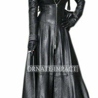 Black Leather Jacket Women Trench Coat Steampunk Long Gothic Biker Leather Coat Black