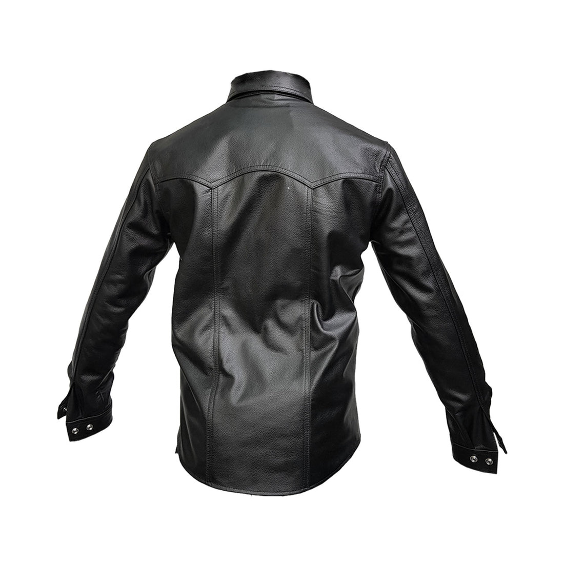 Mens Pure Black Leather Shirt Full Sleeves Police Style Uniform Shirt BLUF